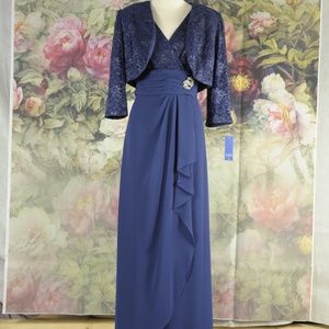 BLUE 2PC FORMAL DRESS WITH BOLERO JACKET SZ L